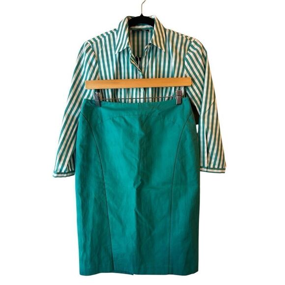 Lafayette 148 button up shirt sz 0 and a pencil skirt sz 2 set career preppy - Picture 1 of 16